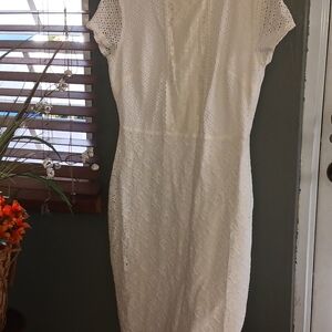 New York & Company White Textured Dress